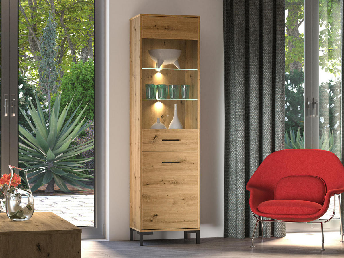 VITRINE NEVIO Beige 55x40x200 cm - Beige, Holzwerkstoff (55/200/40cm) - FURNLUX