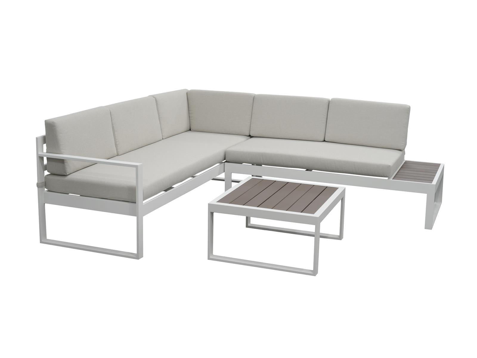 GARTEN-ECKLOUNGE Lusso Weiß Aluminium für 5 Personen - Weiß, Kunststoff - Green Spirit