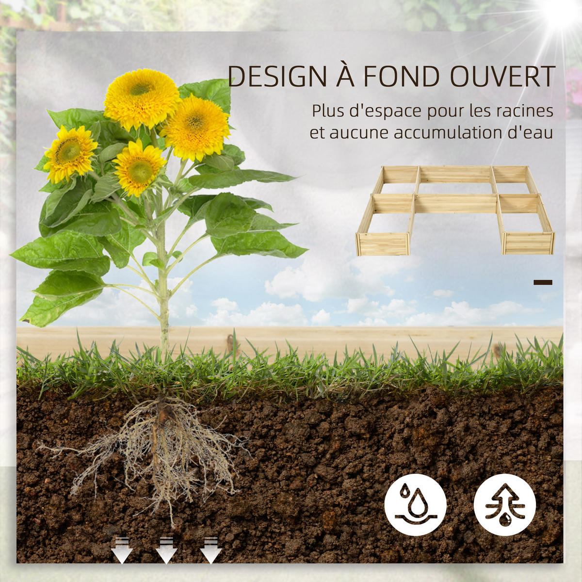 HOCHBEET-SET DE-12130 modulares 5er-Set, 230/230/28 cm Natur - Naturfarben, Holz (230/28/230cm) - ComfortXL