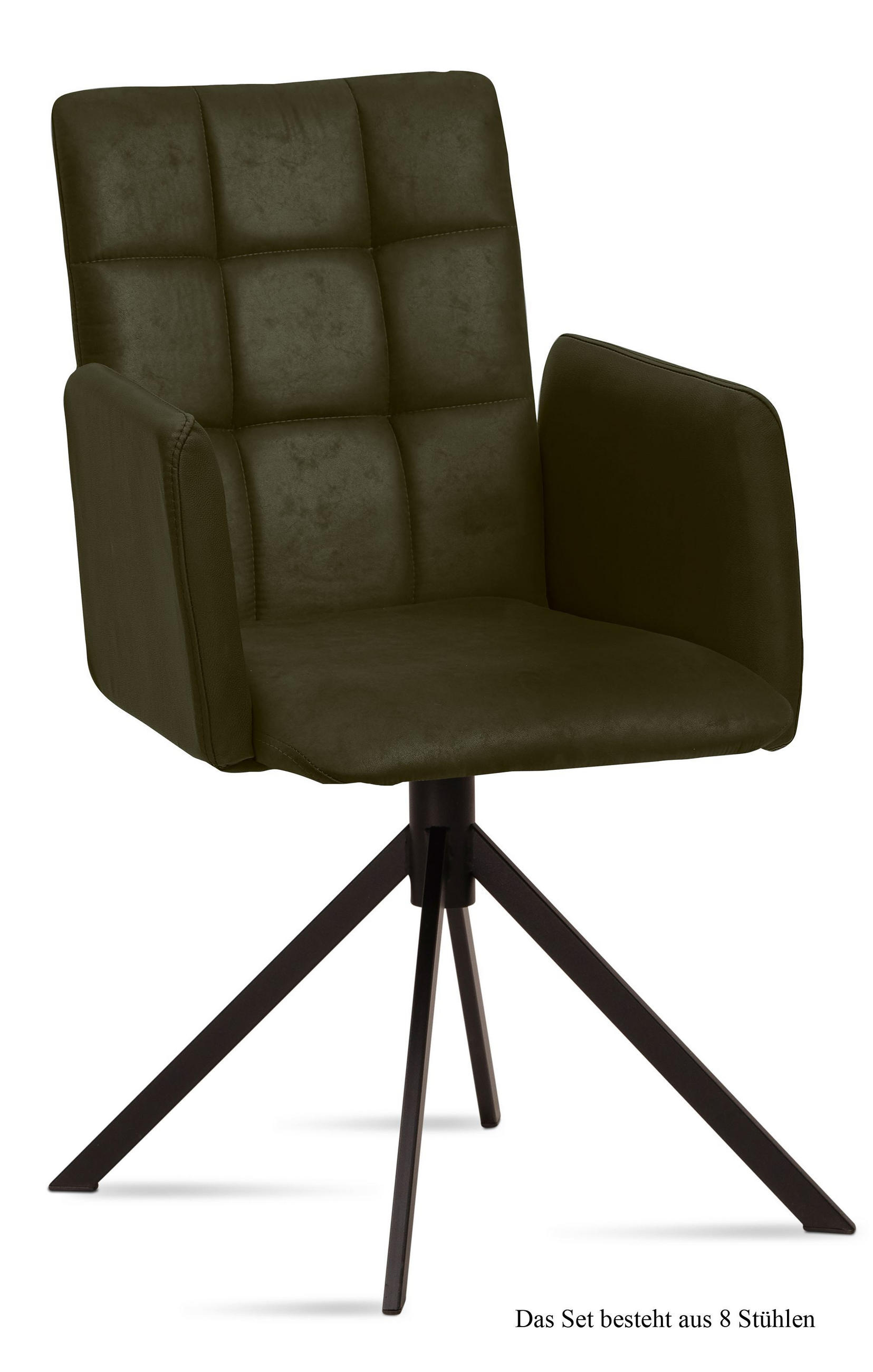 ARMLEHNSTUHL (8er-Set) Drusi 52x91x60 Schwarz/Khaki - Dunkelgrün/Schwarz, Kunststoff (60/91/52cm) - 58aufmkessel