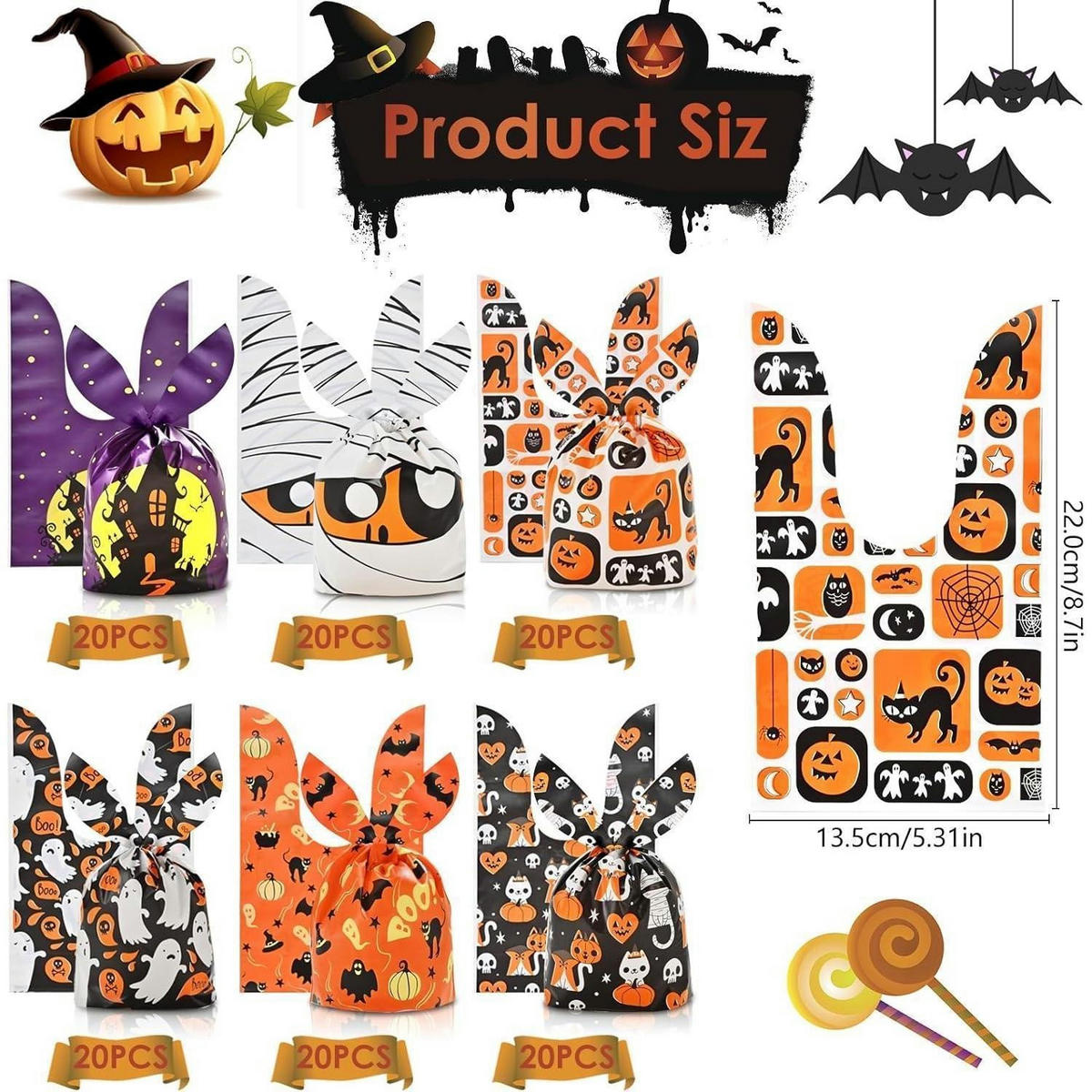 GESCHENKTÜTEN Halloween 120-teiliges Set mit Hasenohren - Multicolor, Kunststoff (34/58/34cm)