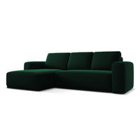 ECKSOFA mit Schlaffunktion Samt Stoff Grün - Dunkelgrün/Schwarz, Kunststoff/Textil (258/160cm) - Makamii
