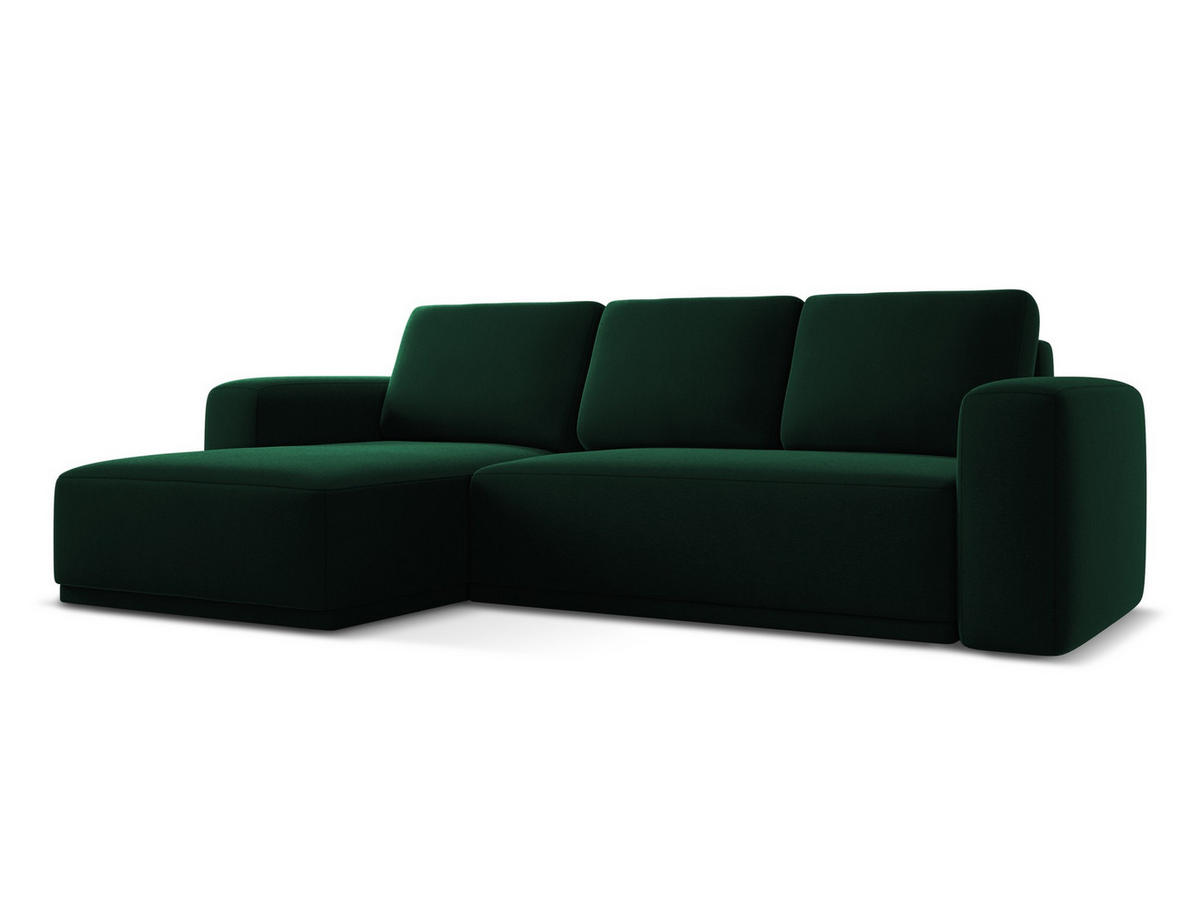 ECKSOFA mit Schlaffunktion Samt Stoff Grün - Dunkelgrün/Schwarz, Kunststoff/Textil (258/160cm) - Makamii