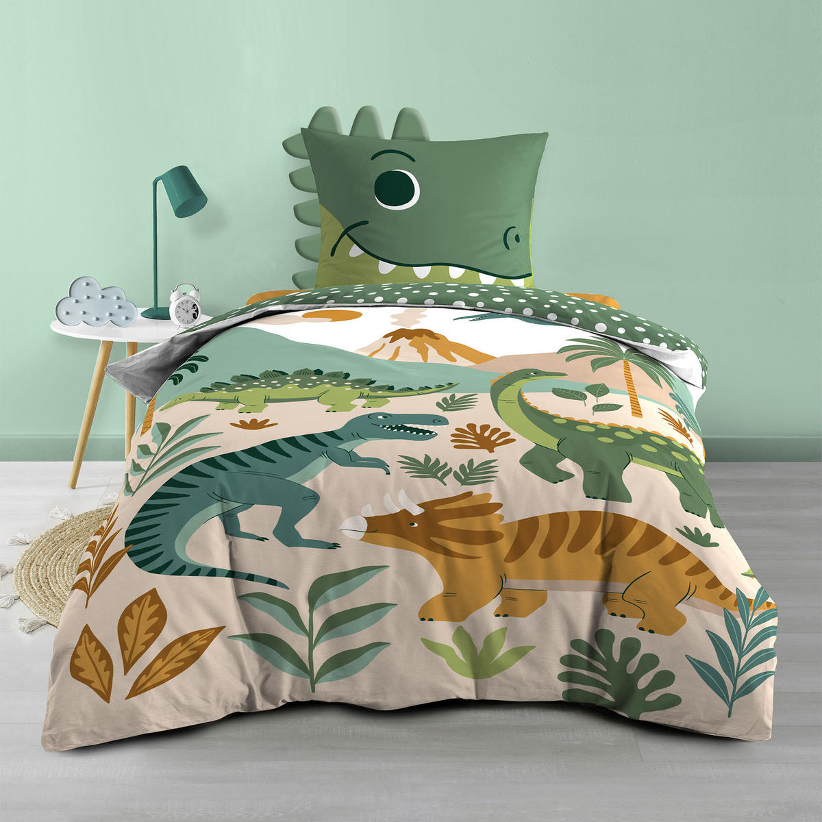 BAUMWOLL-BETTWÄSCHE-SET 2-teilig Kidino 140/200 cm - Grün, Naturmaterialien (200/140cm) - Douceur d´intérieur