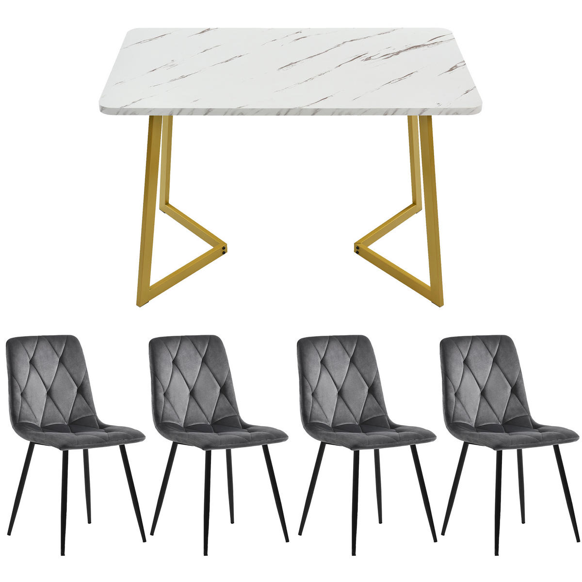 ESSTISCHSET 117x68 Cm Mit 4 Stühlen, Rechteckig, Dunkelgrau Twill, Gold - Grau, Holzwerkstoff (117/75/68cm) - FLIEKS