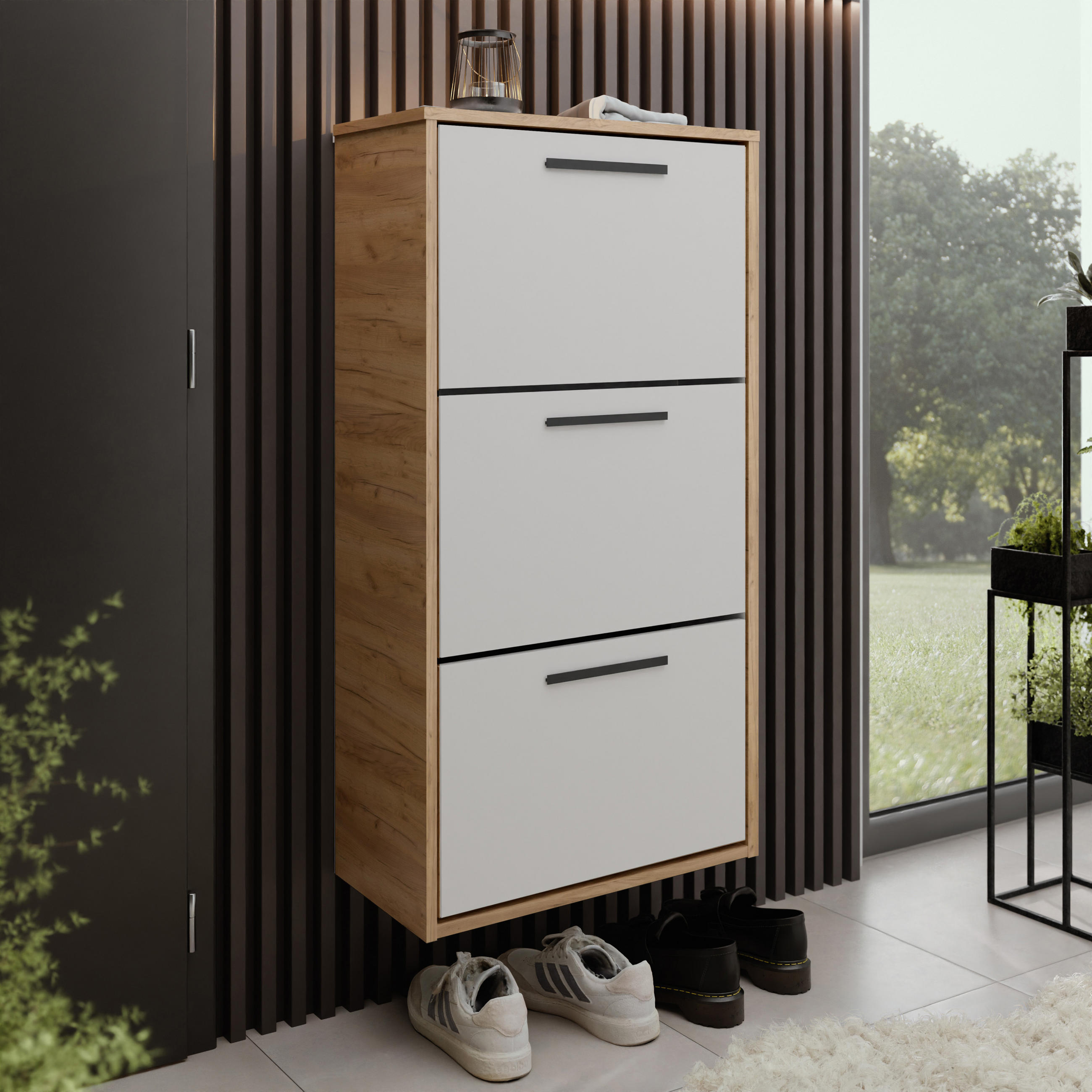 SCHUHSCHRANK Asper Craft Eiche Gold & Weiß - Honigeiche/Weiß, Holzwerkstoff (59/114.6/24cm) - Kier Furniture