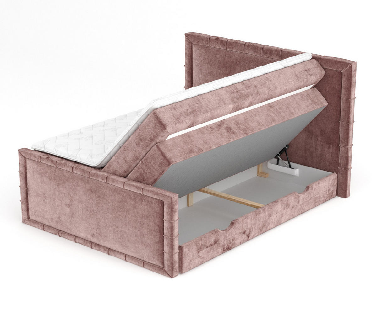 BOXBETT Estelle Rosa 200/200 cm im Chenille-Stoff - Pink/Schwarz, Holz/Holzwerkstoff (200/200cm) - Maison de Reve