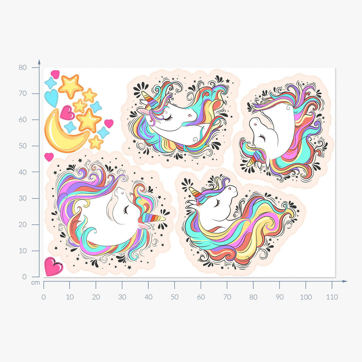 WANDAUFKLEBER 80x111cm - Bunte Einhörner - Multicolor, Kunststoff (80/111/0.1cm) - Wallfluent