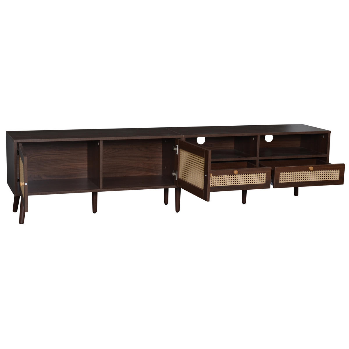 TV ormarić od iverice 200x37x49,5 cm smeđa s vratima od ratana, 2 ladice i 8 nogu - smeđa, drvni materijal (200/49.5/37cm) - Modfu