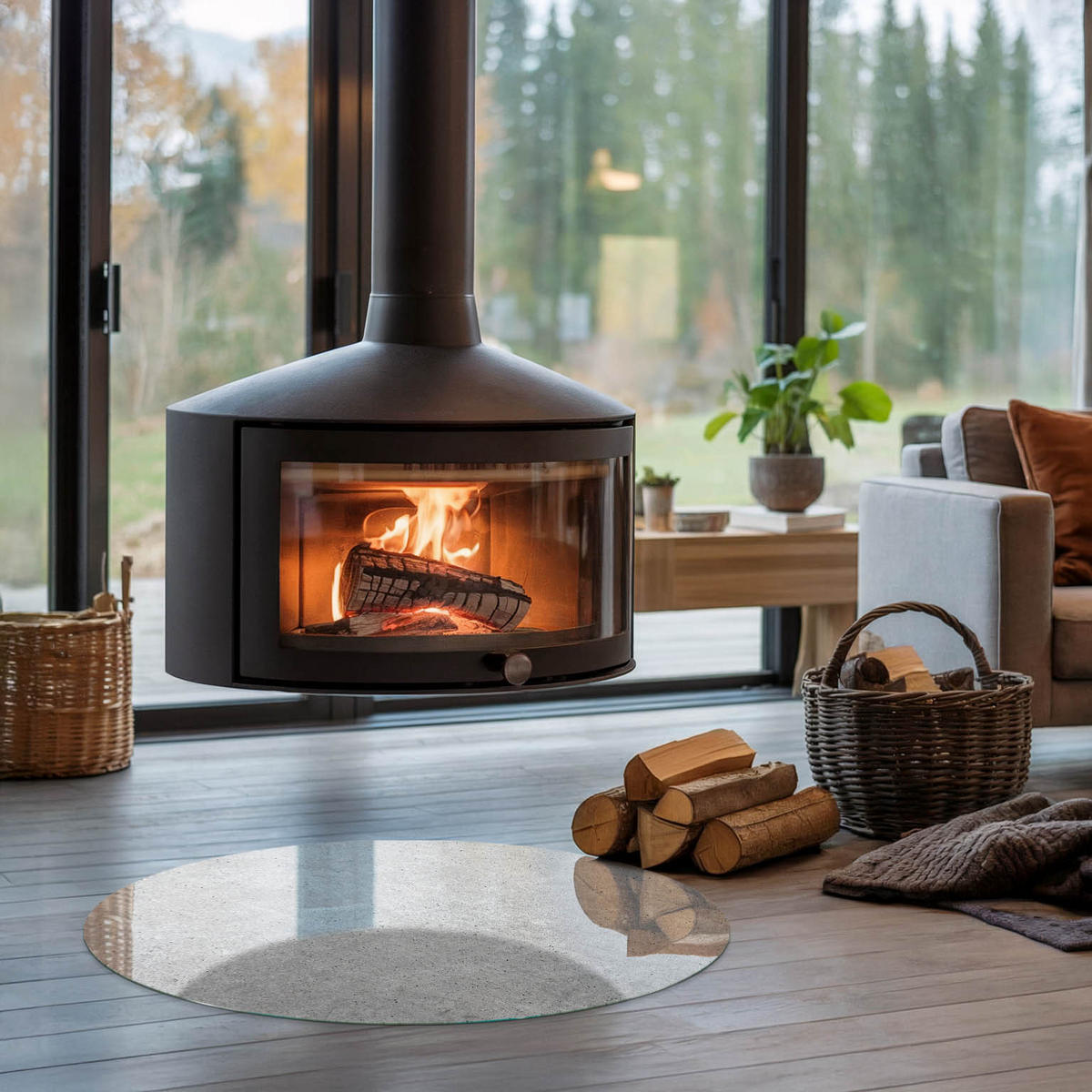 GLASPLATTE für Kamin Ø 80 cm - Grau, Glas (80/80/0.4cm) - TULUP