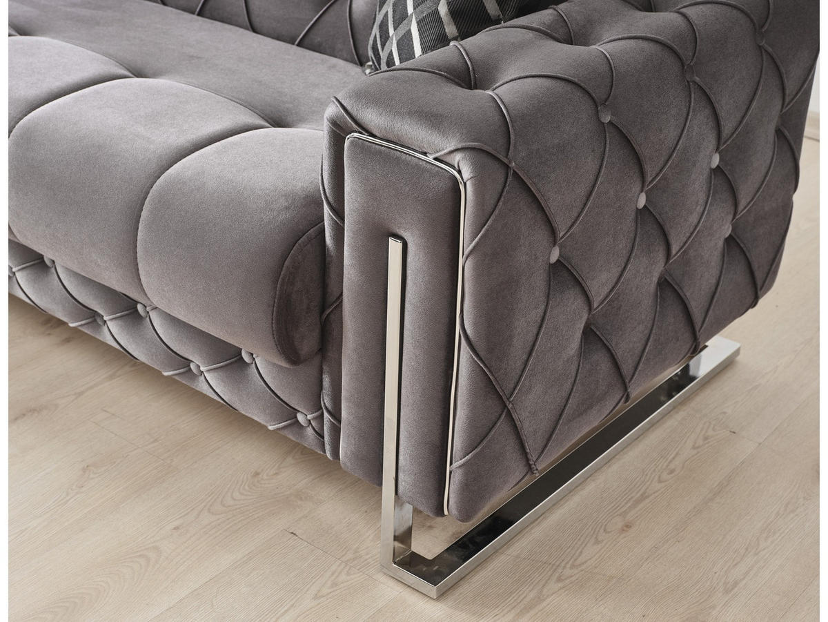 SITZGARNITUR Shimla, Grau Stellvariante 2+2+1 - Grau, Holzwerkstoff/Metall (160/80/100cm)