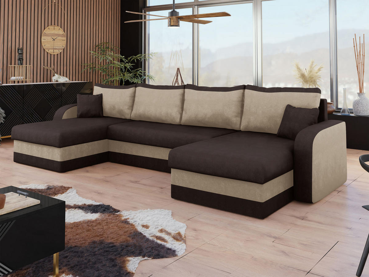 ECKSOFA Kris U - Schwarz/Braun, Holz/Kunststoff (304/80/140cm) - MIRJAN24