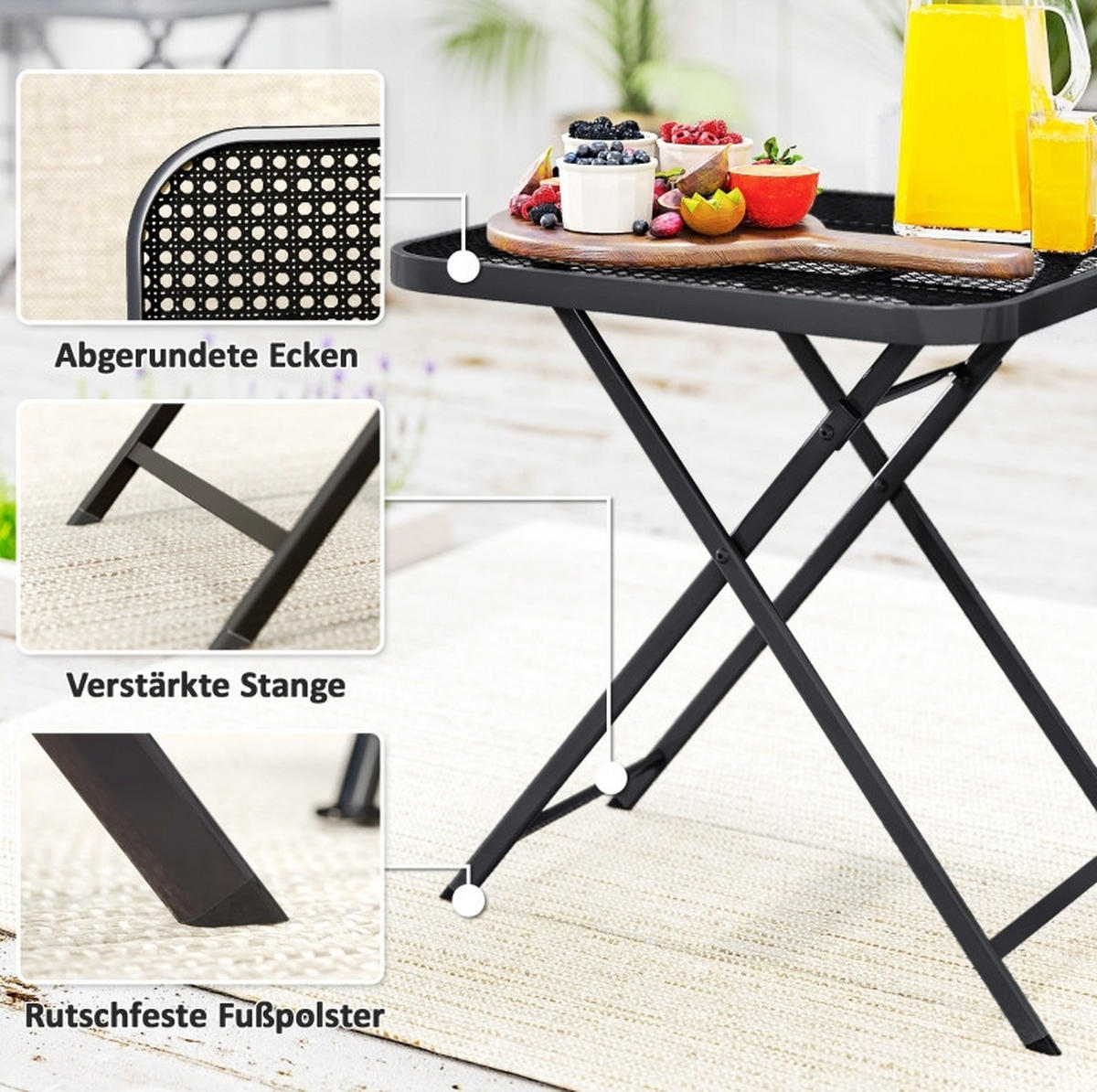 GARTENTISCH 70/70/72 cm klappbar mit Gitterdesign und Stahlkonstruktion, Schwarz - Schwarz, Metall (70/70/72cm) - Redom