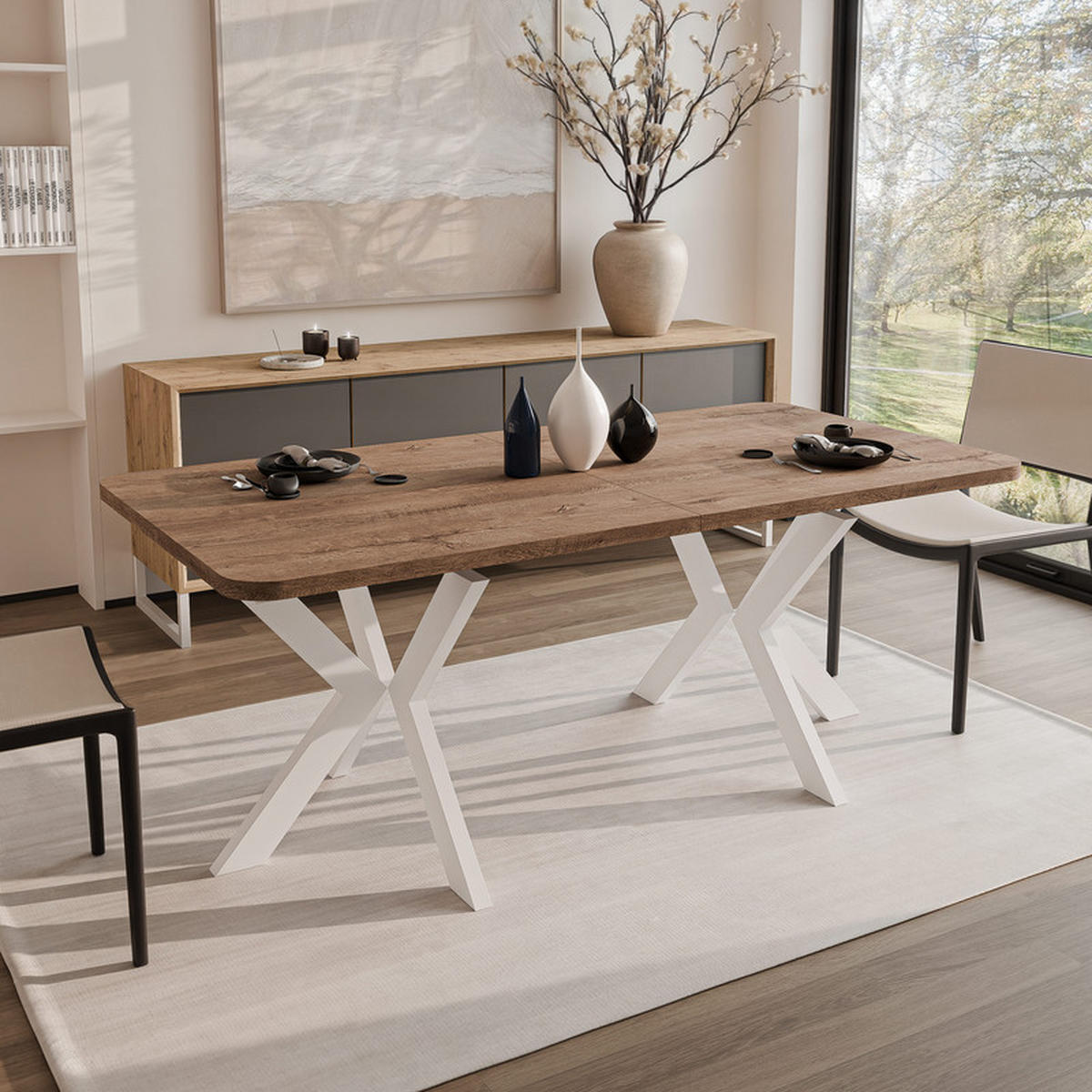 AUSZIEHTISCH DANTON 200/100/76 cm, Weiß / Lefkas-Eiche - Weiß/Eiche San Remo, Holzwerkstoff/Metall (100/200/76cm) - Idohome