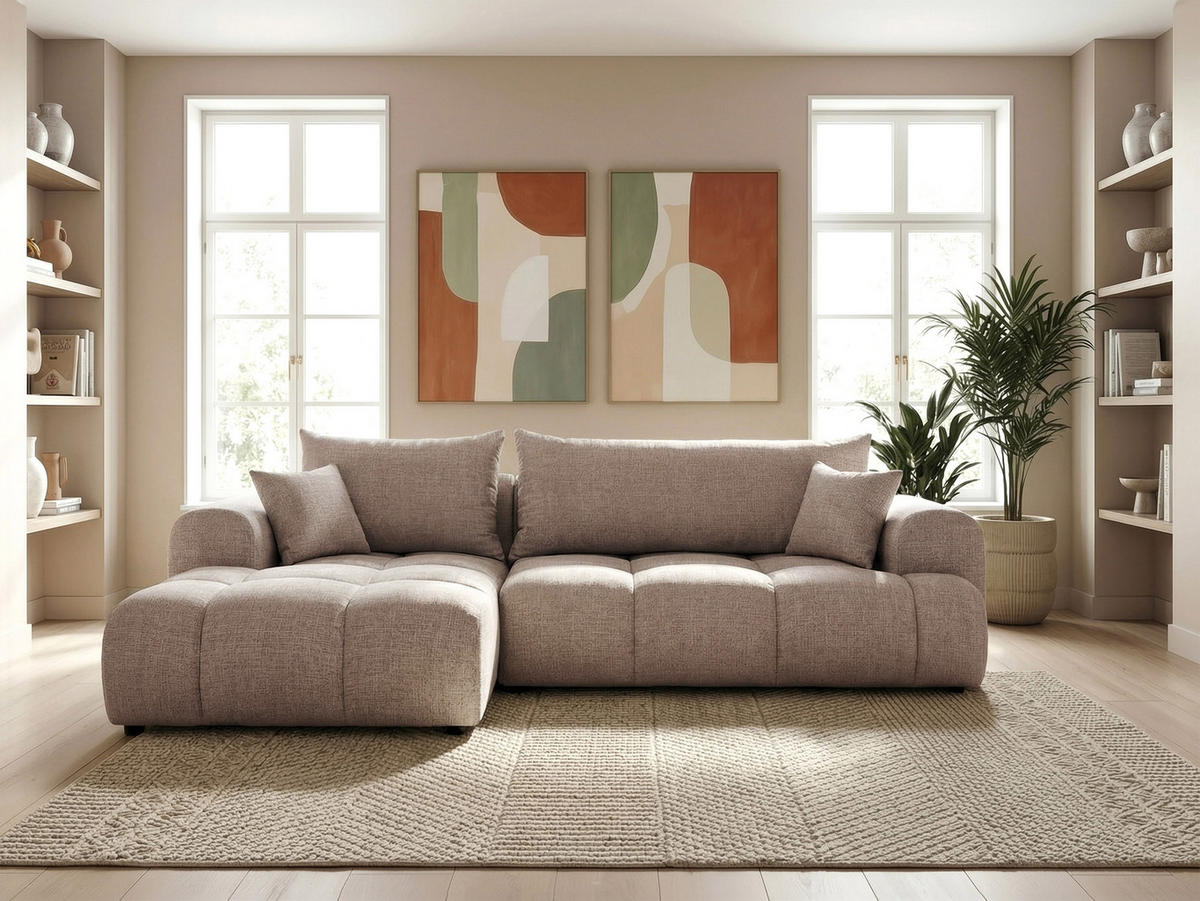 ECKSOFA MILANO mit Schlaffunktion und Bettkasten Grau-Braun - Graubraun, Holzwerkstoff/Kunststoff (250/160cm) - Idohome