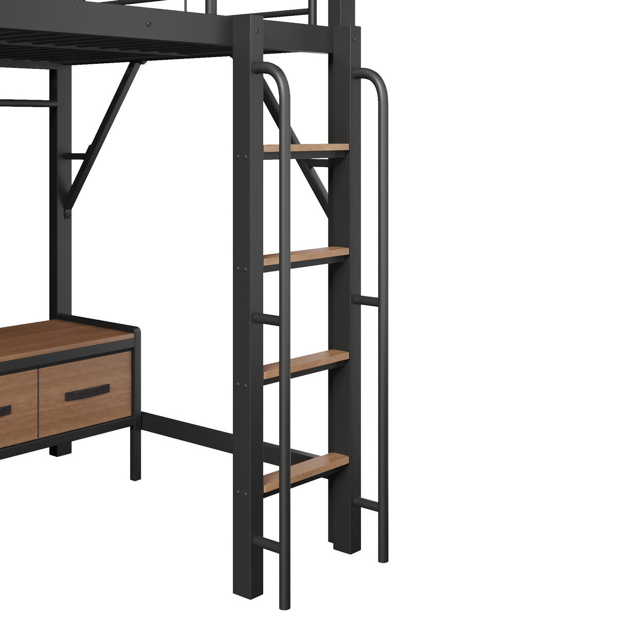 HOCHBETT 140/200 cm mit Eisenrahmen Schwarz, Schreibtisch, Lochwand und LED-Licht - Schwarz, Metall