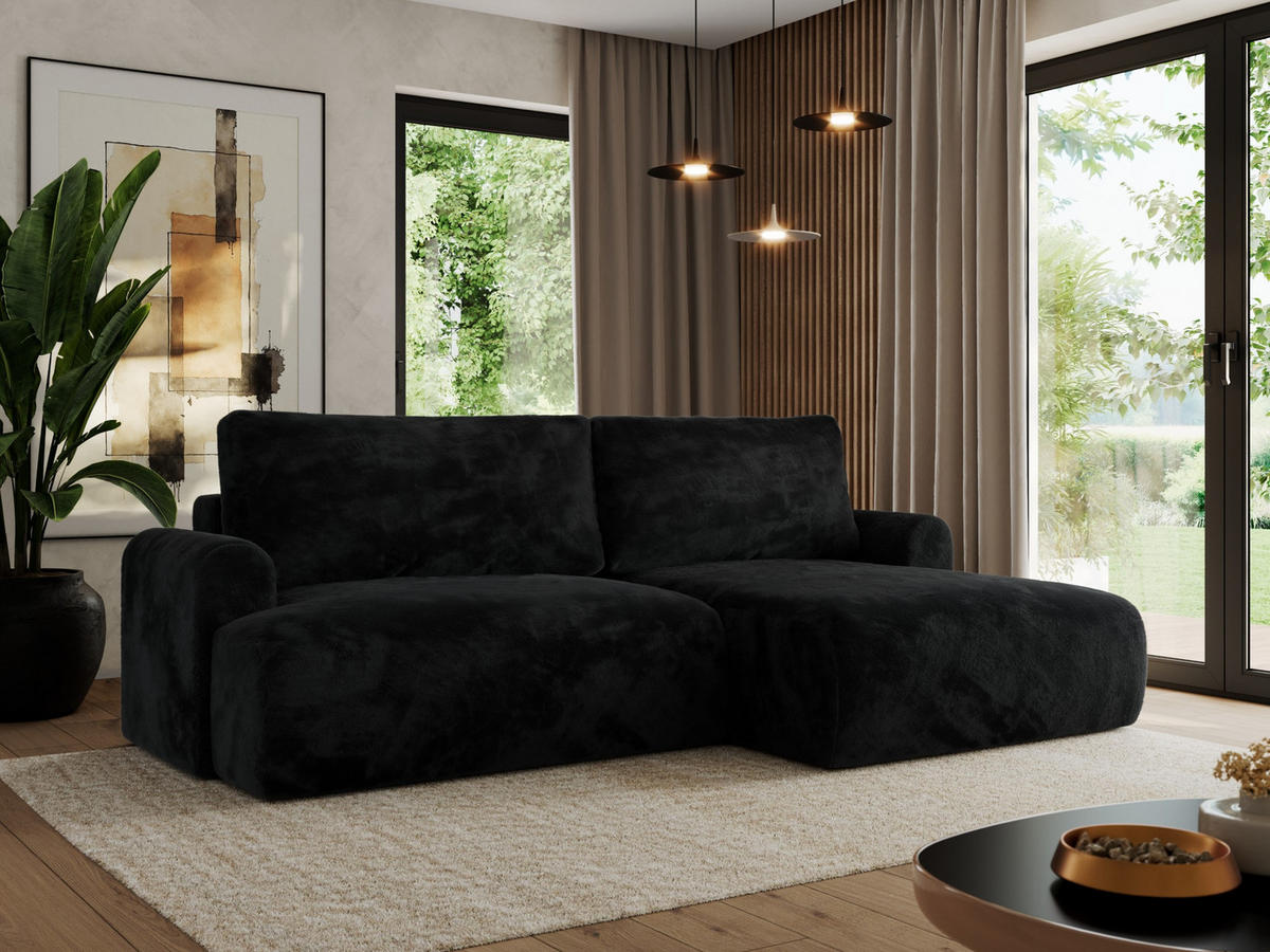 ECKSCHLAFSOFA TONO L Schwarz Plüsch - rechts - Schwarz, Kunststoff/Textil (150/260cm) - MKS