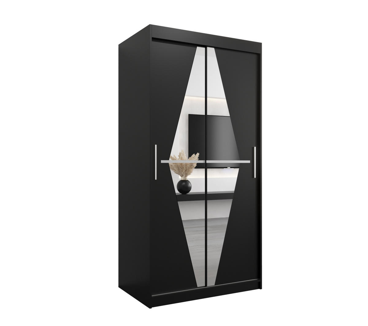 SCHWEBETÜRENSCHRANK 200/100/62 2-türig - Silberfarben/Schwarz, Holz/Kunststoff (100/200/62cm) - MÖBEL KRYSPOL