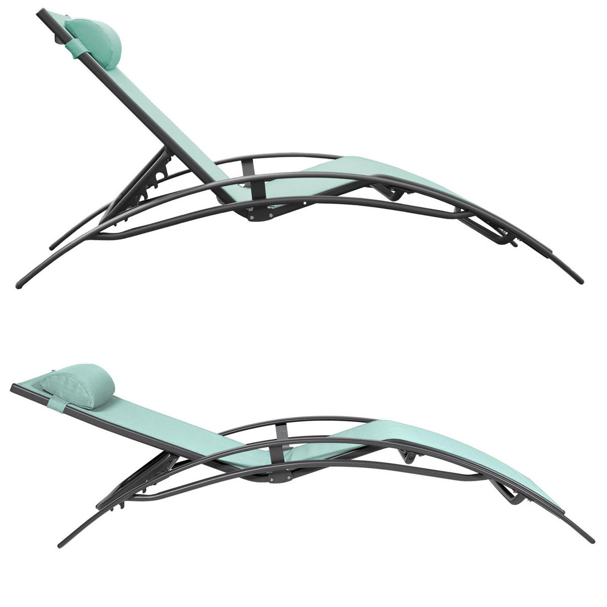 SONNENLIEGEN Galapagos Wassergrün und anthrazitgrau 2er-Set - Grün, Metall (64/87/178cm) - Happy Garden