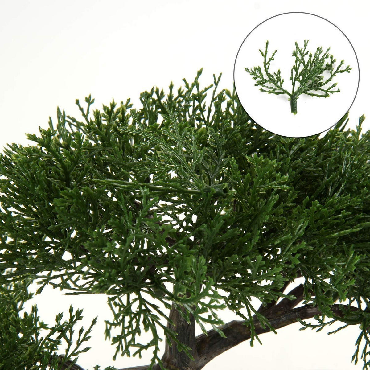 KUNSTBONSAI Zeder mit Keramik-Übertopf Schwarz 23 cm - Grün, Kunststoff (23cm)