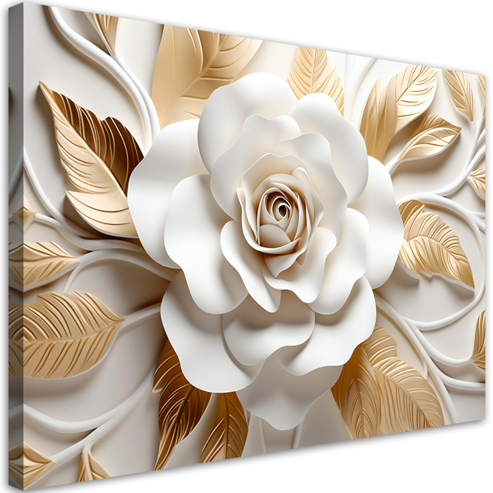 BILD AI Weißgoldene Blume 3D 100x70cm - Weiß, Textil (100/70cm) - Feeby