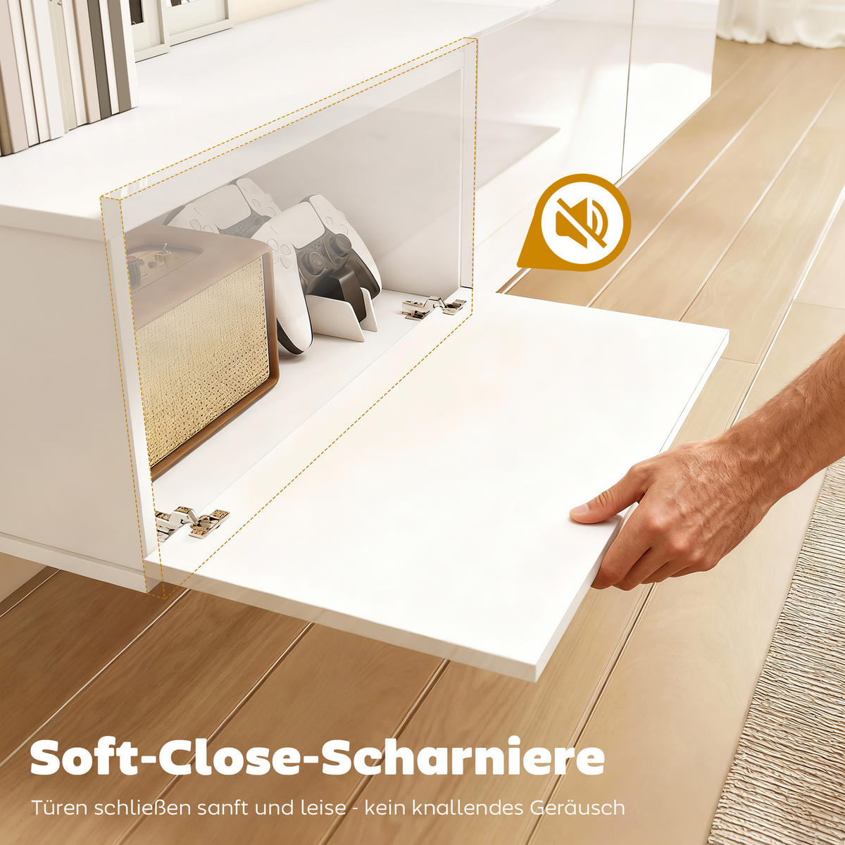 TV Schrank Lowboard hängend 180 cm für Fernseher bis zu 82 Zoll Weiß - Weiß Hochglanz/Weiß, Holzwerkstoff (31.5/29.8/180cm) - HOMCOM