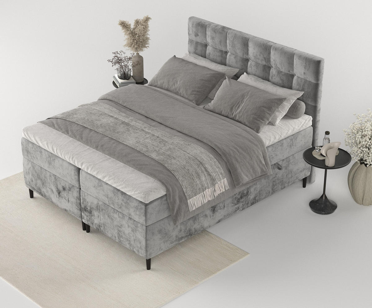 BOXBETT Urbaneo Grau 180/200 cm mit Taschenmatratze und Topper - Schwarz/Grau, Holz/Holzwerkstoff (180/200cm) - Maison de Reve
