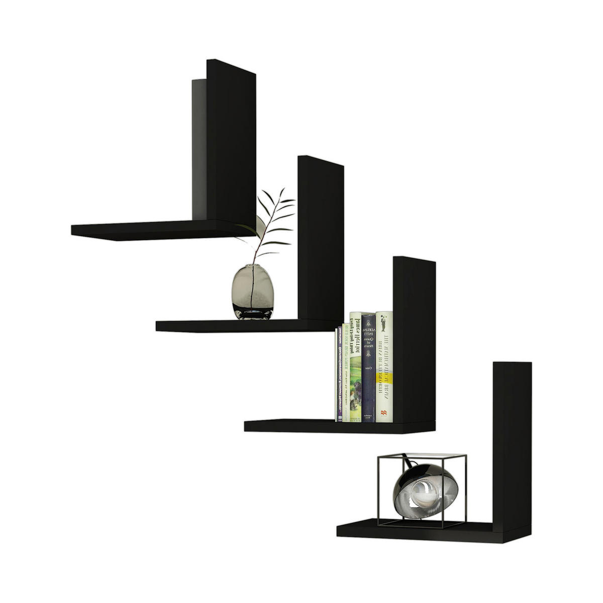 WANDREGAL-SET 4 TLG. Broby - Schwarz, Holzwerkstoff (30/30/16cm) - [en.casa]