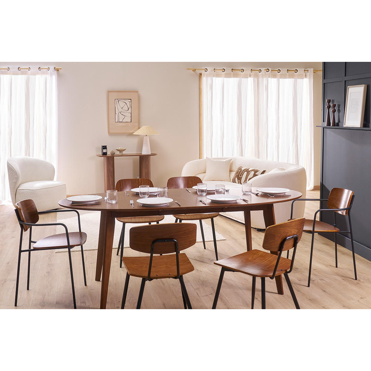 ESSTISCH Design Ausziehbar Nussbaum L150-200 MARIK - Walnussfarben, Holz (200/90/75cm) - Miliboo