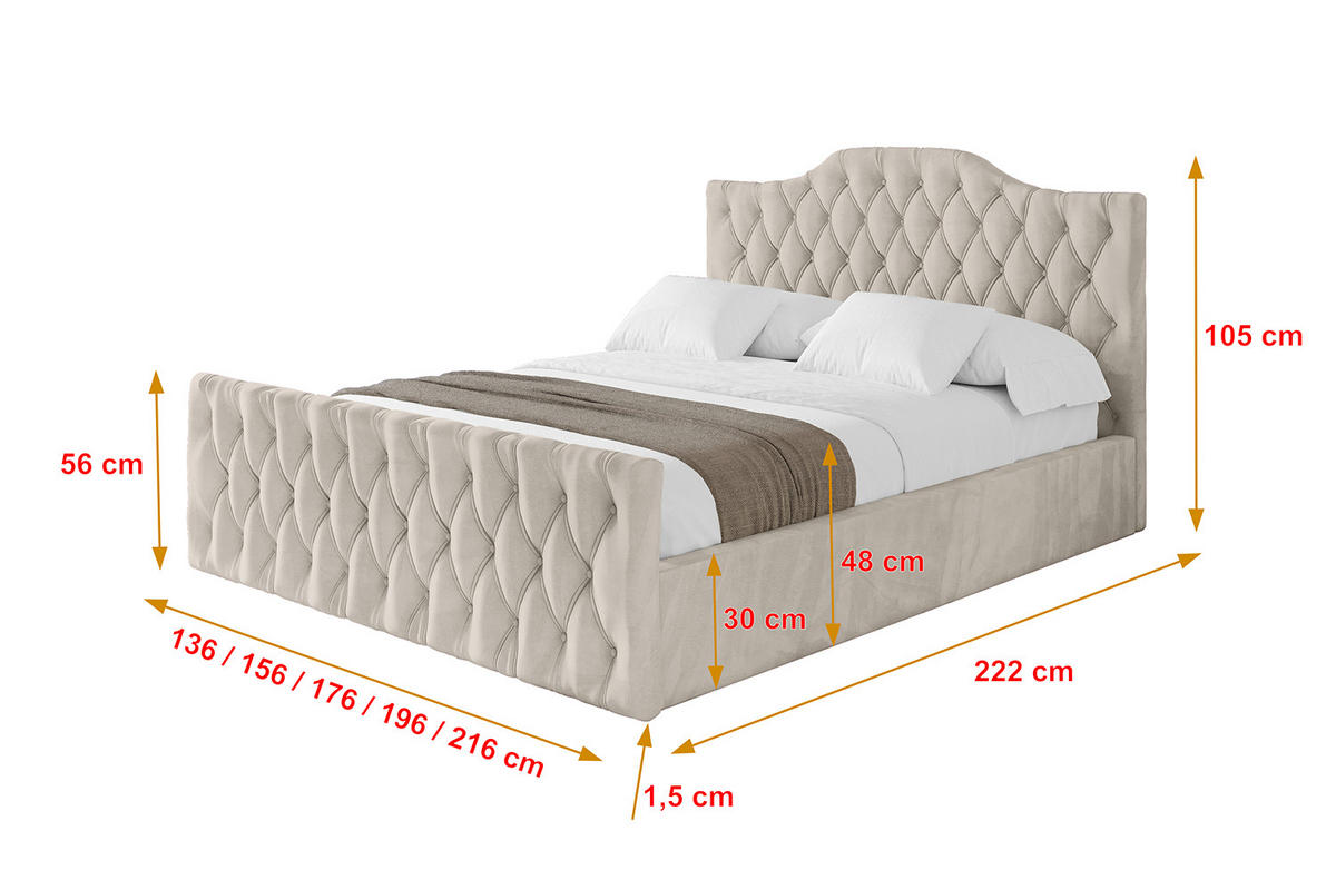 POLSTERBETT mit Bettkasten, Fußteil und Lattenrost, Boxbett mit Matratze H3/H4 - FALIO-Z 180x200 Beige - Beige, Holzwerkstoff/Textil (180/200cm) - ALTDECOR