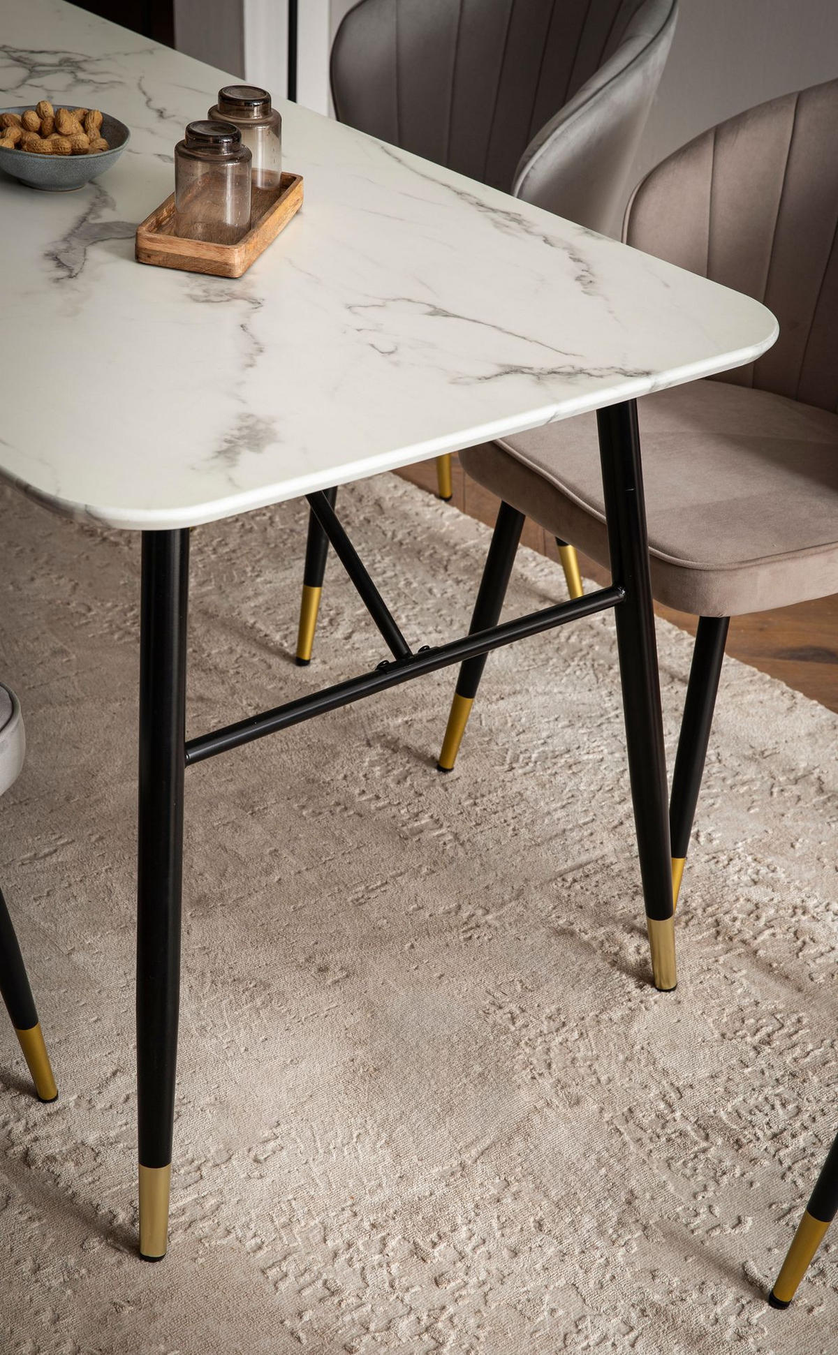 ESSTISCH Marmoroptik Metall Rechteckig Modern Klein, Weiß 140x80x76 cm - Goldfarben/Weiß, Holzwerkstoff/Metall (80/140/76cm) - KADIMA DESIGN