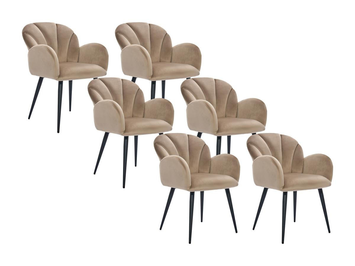 STUHL mit Armlehnen 6er-Set - Samt & schwarzes Metall - Beige - LANSENA - Beige, Textil (65/81/56cm) - Pascal Morabito