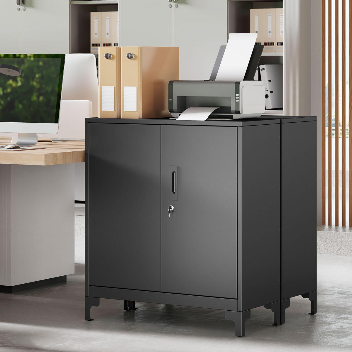 AKTENSCHRANK DE-14513 2 Ebenen, 2 abschließbare Türen Schwarz - Schwarz, Metall (35/91/80cm) - ComfortXL