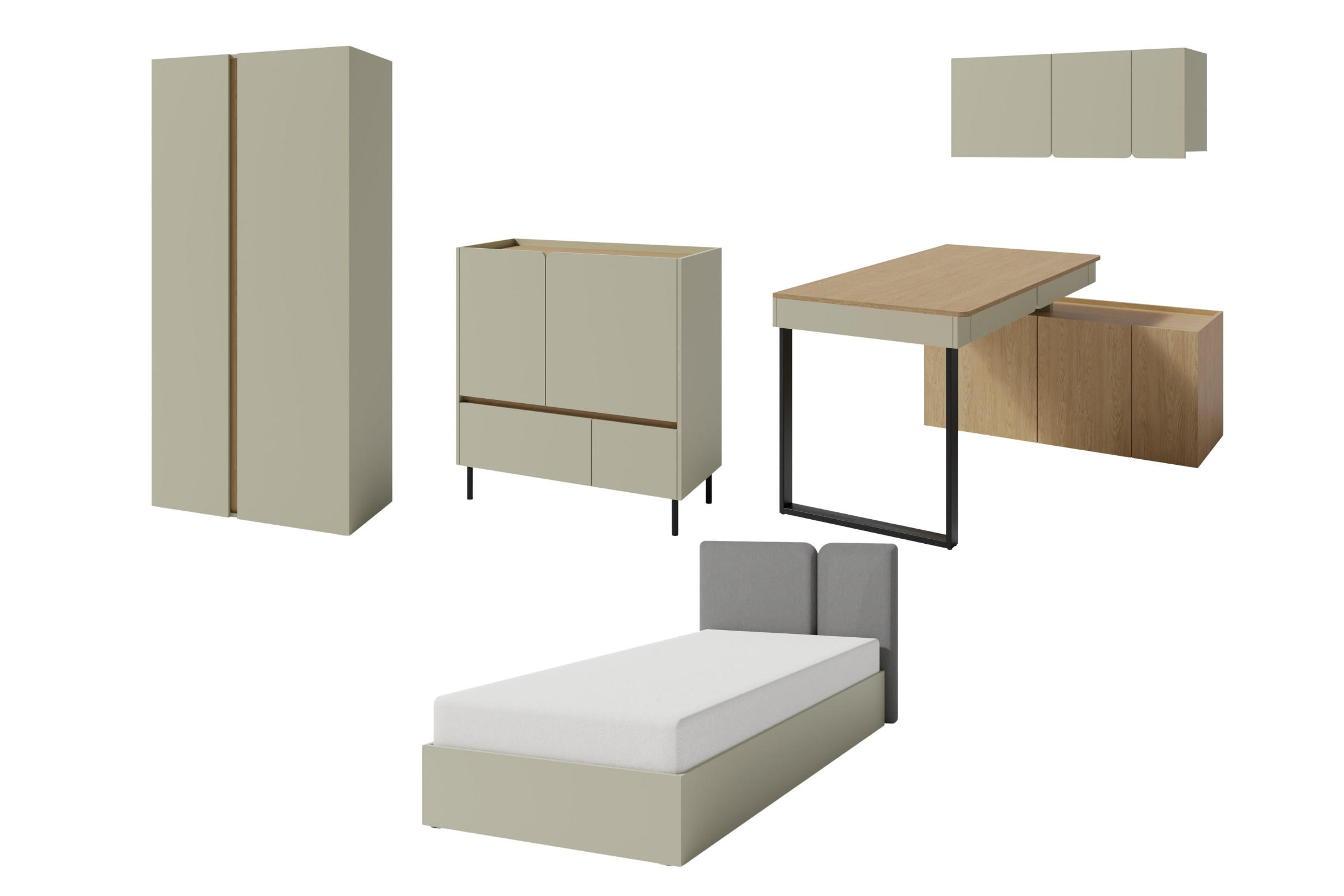 JUGENDZIMMER-SET LIBU 5-teilig in Eukalyptus / Baltic Düne Eiche - Alteiche/Eukalyptusholzfarben, Holzwerkstoff (501/195/212cm) - Deine Möbel 24