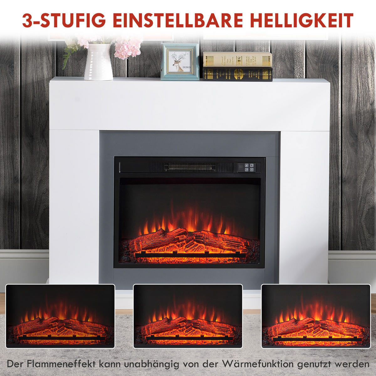 LED Elektrokamin mit Flammeneffekt, 113 x 26,6 x 87,5 cm, Weiß - Weiß, Metall (26.6/87.5/113cm) - HOMCOM