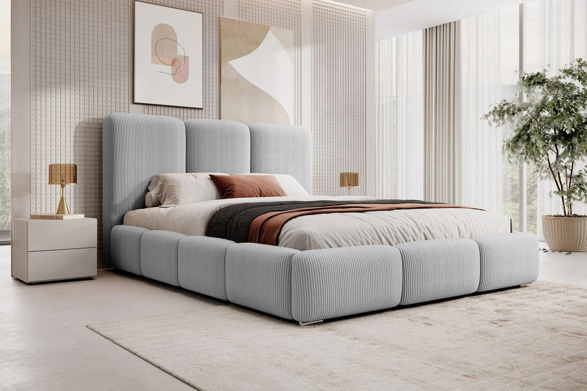 POLSTERBETT Bauro Hellgrau mit Cordbezug 180x200 cm Hellgrau - Silberfarben/Hellgrau, Textil (180/200cm) - Selsey
