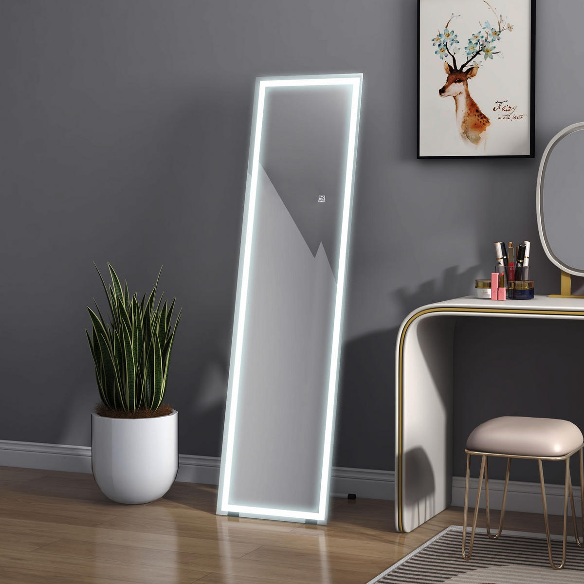 GANZKÖRPERSPIEGEL, 40 x 150 cm Standspiegel, Wandspiegel mit LED-Leuchte - Weiß, Glas (40/2.9/150cm) - HOMCOM