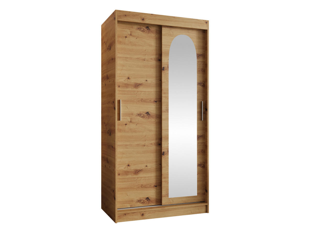 SCHWEBETÜRENSCHRANK Selfie 100 cm mit Schubladen - Silberfarben/Eiche Artisan, Holzwerkstoff/Kunststoff (100/200/62cm) - MIRJAN24