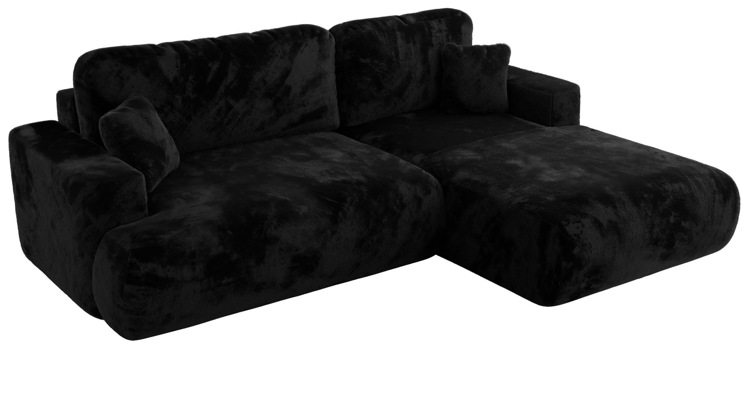 ECKSOFA OVO L Schwarz Plüsch - Rechts Seite - Schwarz, Kunststoff/Textil (195/271cm) - MKS