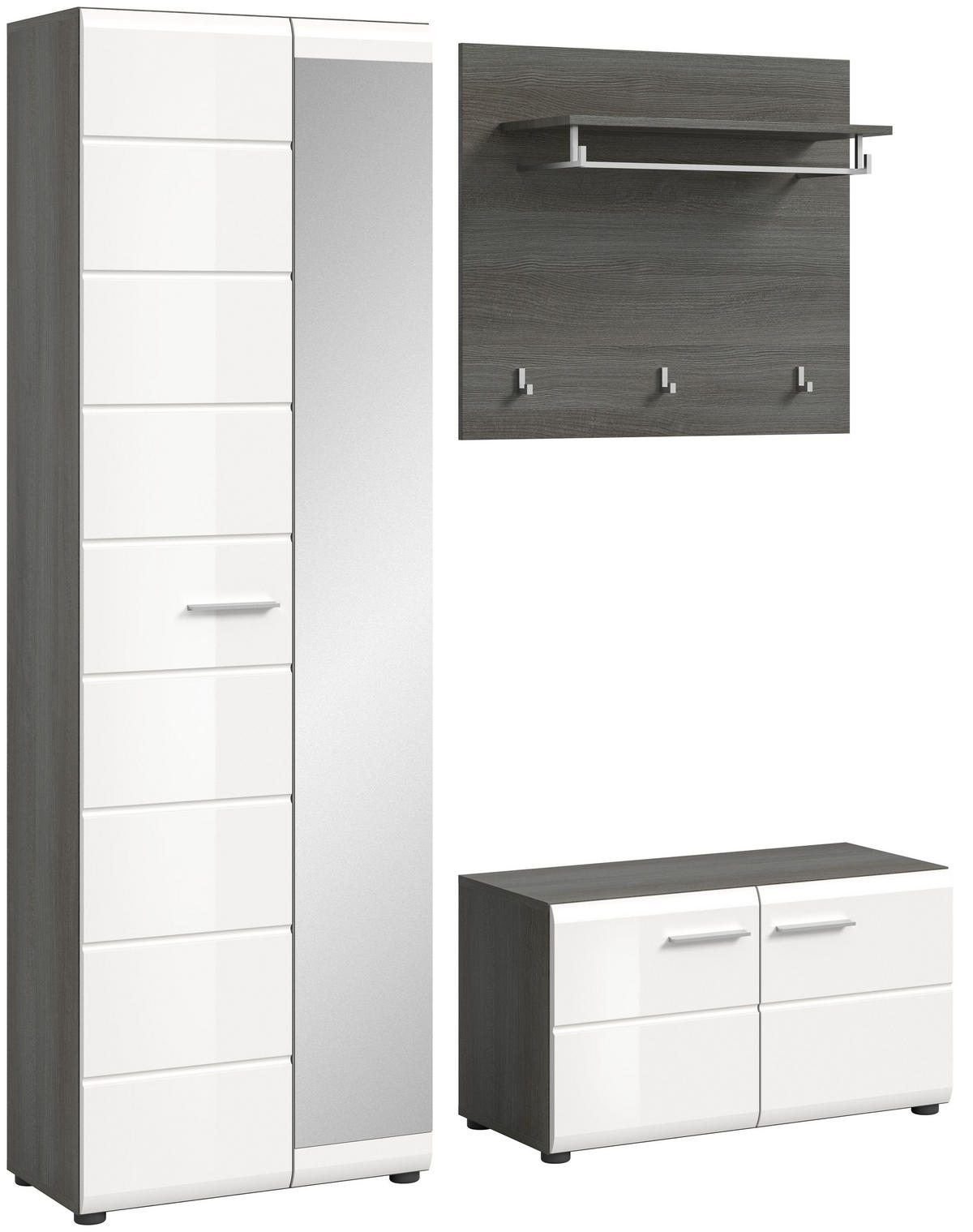 GARDEROBENKOMBINATION Salsa 155x192x37 cm Rauchsilber Weiß 3tlg. - Silberfarben, Holz (155/192/37cm)