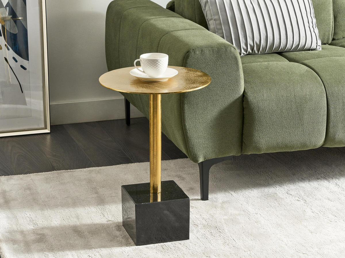 BEISTELLTISCH Metall/Marmor gold/schwarz rund 30 cm Colibri - Goldfarben/Schwarz, Metall (30/30/54cm) - Beliani