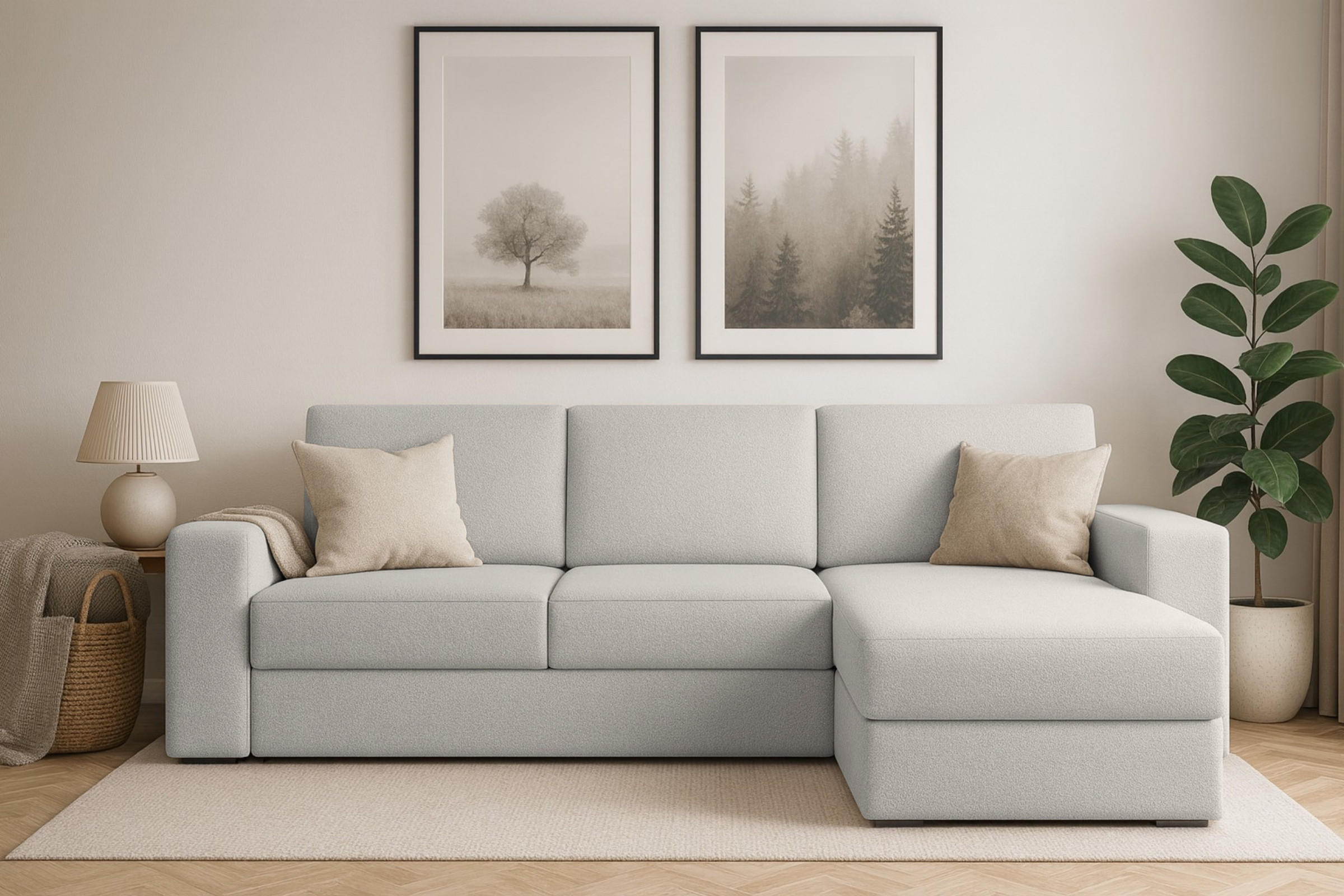 ECKSOFA TOCO L 240x145 cm in Boucle Hellgrau rechts - Anthrazit, Holz/Holzwerkstoff (240/145cm) - Deine Möbel 24