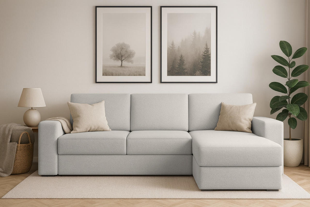 ECKSOFA TOCO L 240x145 cm in Boucle Hellgrau rechts - Anthrazit, Holz/Holzwerkstoff (240/145cm) - Deine Möbel 24