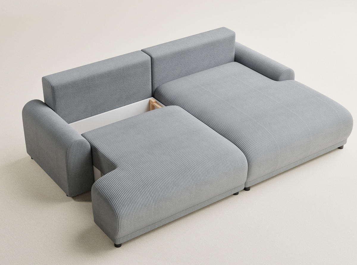 ECKSOFA MIT SCHLAFFUNKTION Tallin Hellgrau Samtstoff - Blaugrau/Schwarz, Holz/Holzwerkstoff (240/145cm) - Maison de Reve