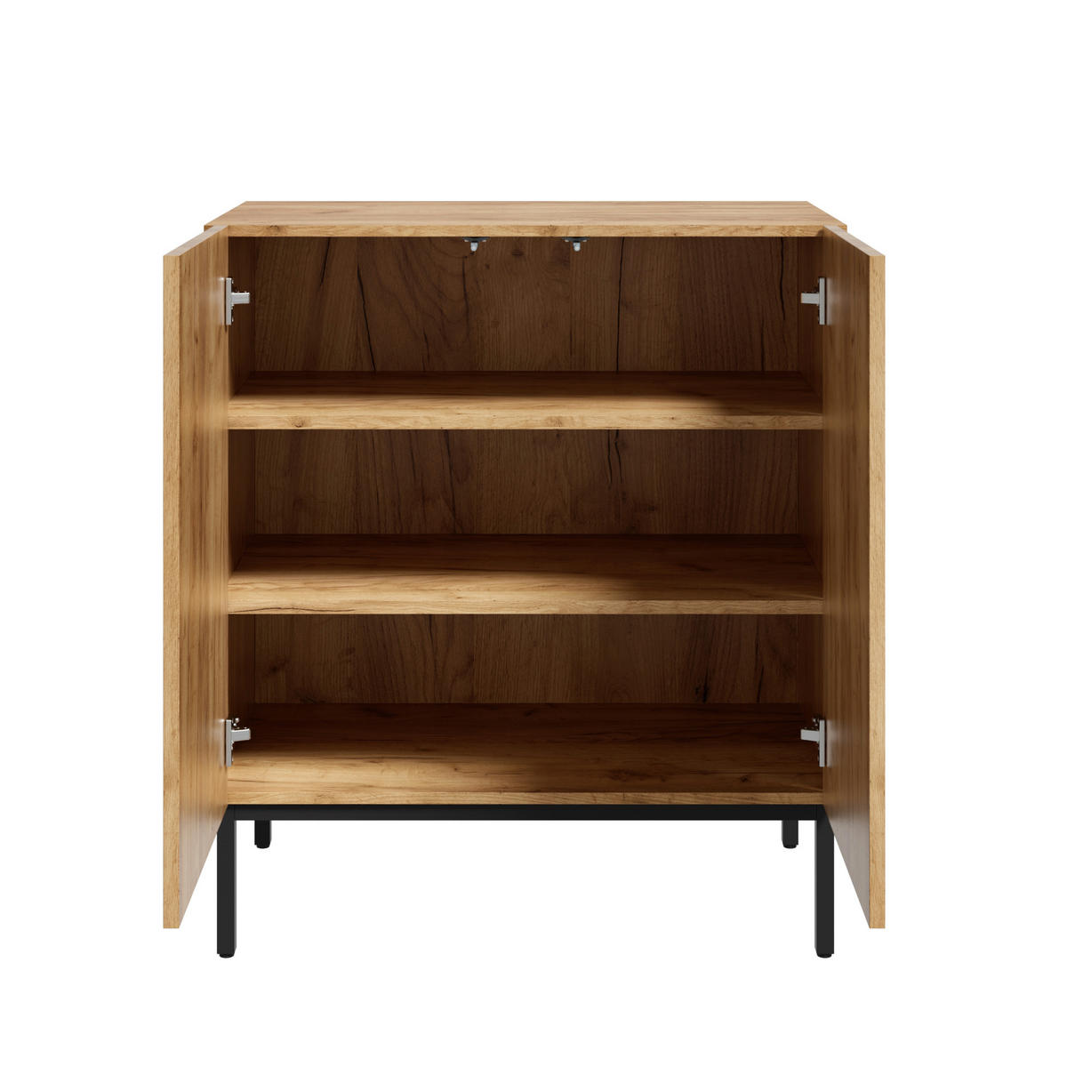SIDEBOARD Holzoptik mit PE-Rattan 2 Türen 2 Verstellbare Böden Metallbeine - Naturfarben, Holzwerkstoff (70/80/38.5cm) - Urban Meuble