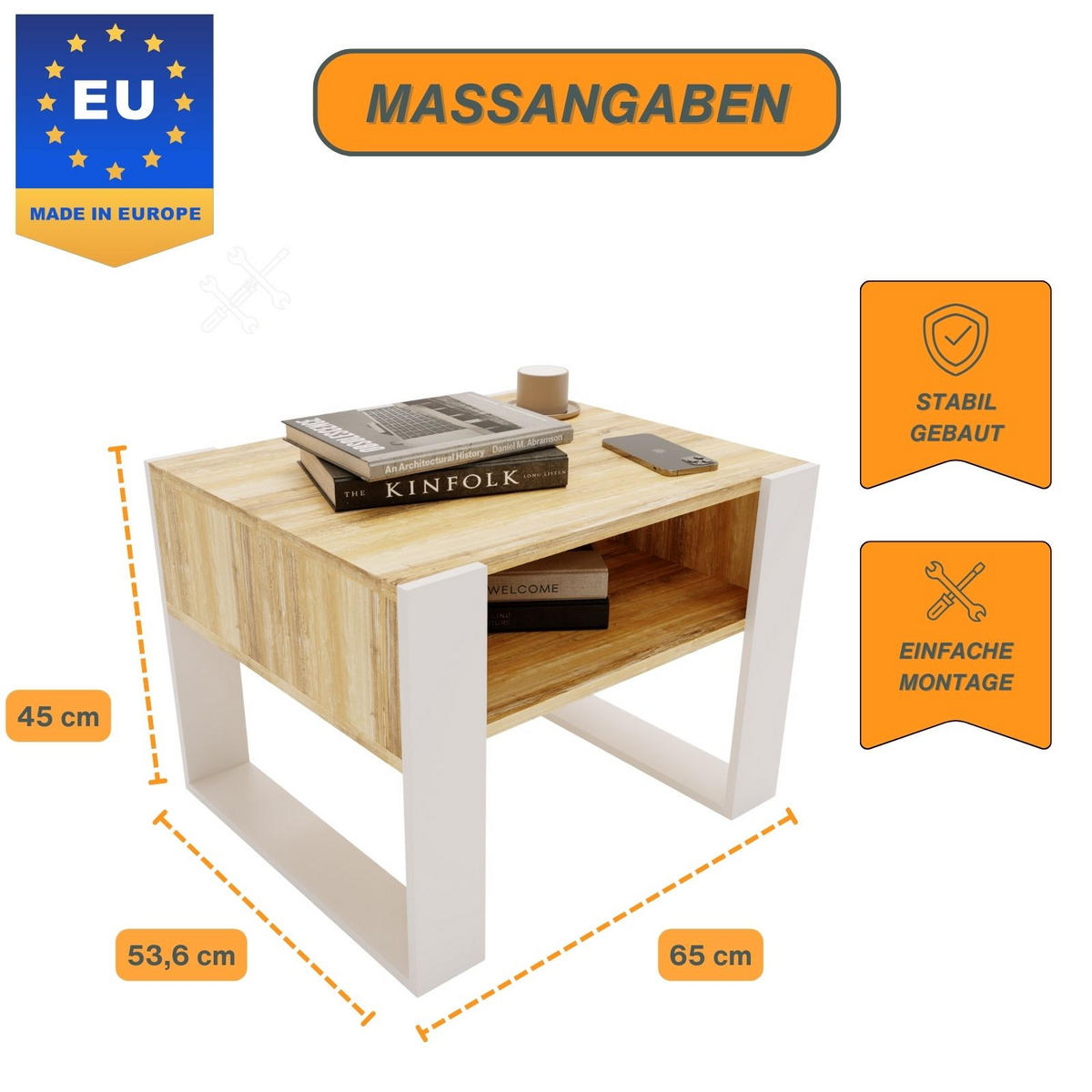 COUCHTISCH Karo65 65/45/53,6 - Alteiche/Weiß, Holzwerkstoff (53/65/45cm) - RAUMHIRSCH FURNITURE