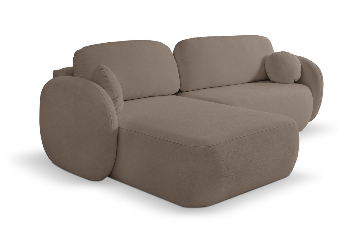 ECKSOFA AMICO L-S Braun Geflochtener Stoff mit Schlaffunktion - Braun, Holz (248/174cm) - MASSENO