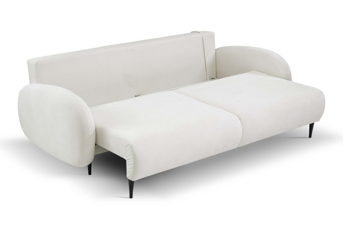 SOFA SOFT RunAgin Mit Schlaffunktion Und Bettkasten, PUR-Schaum, Schwarze Kunststofffüße, lose Rückenkissen, freistehend, 232x109x95 cm White - Weiß, Holz/Textil (232/95/109cm) - DomoHome