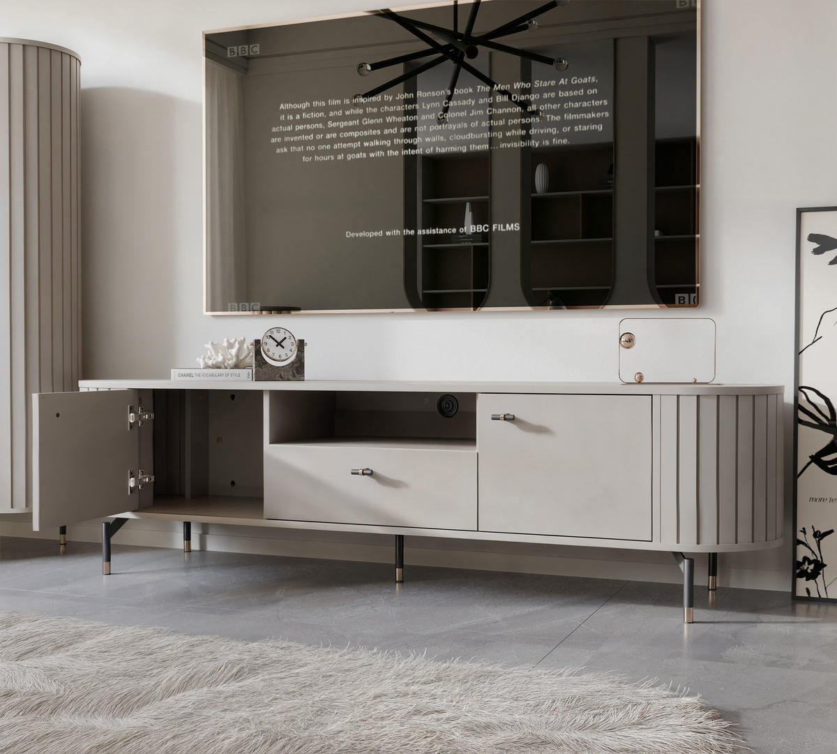 TV-LOWBOARD geriffelt, mit Schublade, Kaschmir - Kaschmir, Holzwerkstoff (180/49/40cm) - Idohome