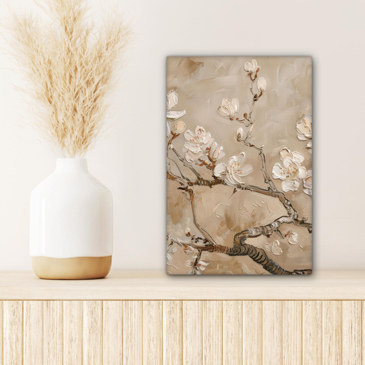 LEINWANDBILD - Blumen - Modern - Beige - Weiß - Blüte - 20x30 - Bilder - Beige, Textil (20/30cm) - MuchoWow